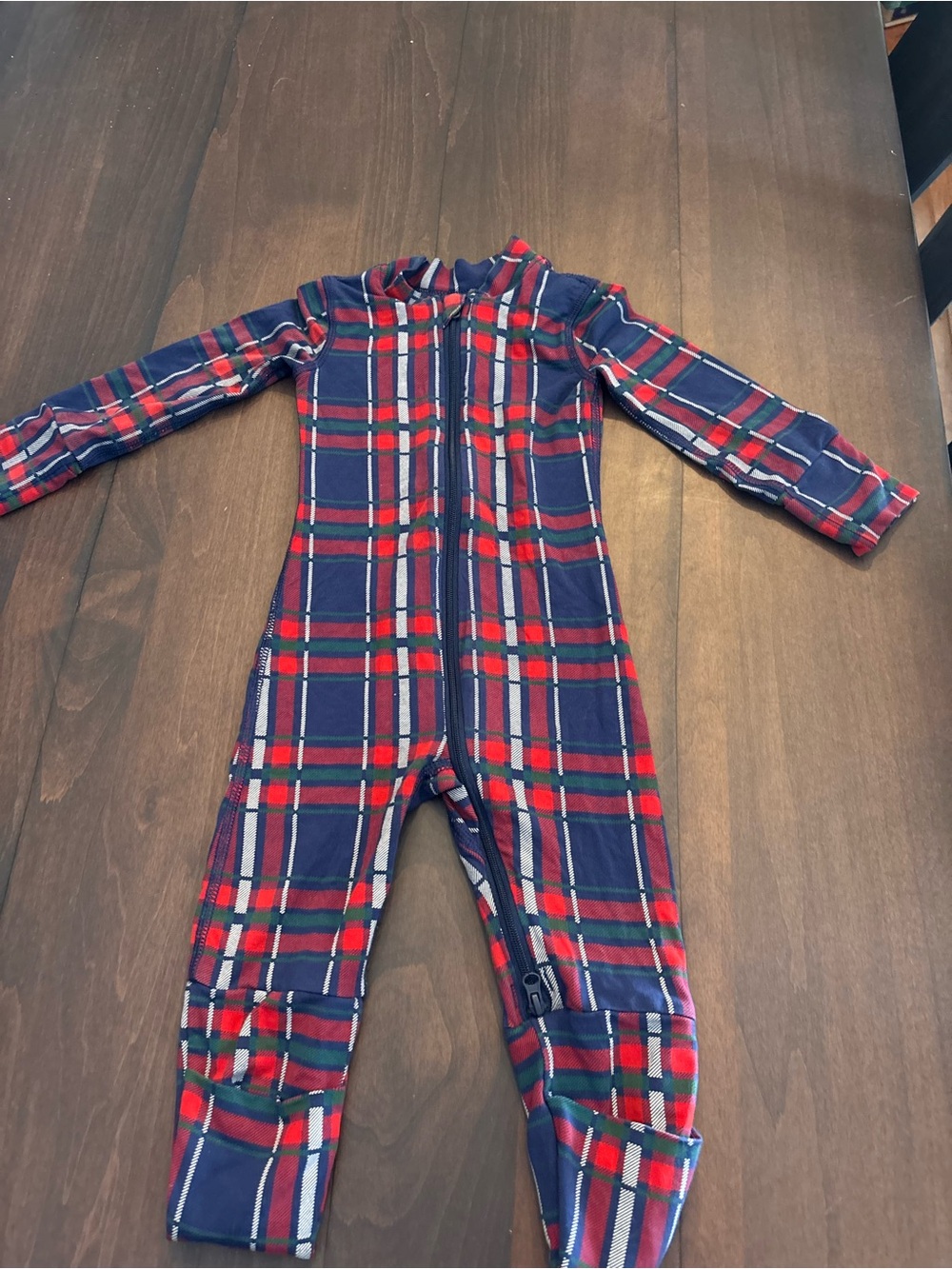 Hanna Andersson Navy and Red Plaid Footie One-Piece